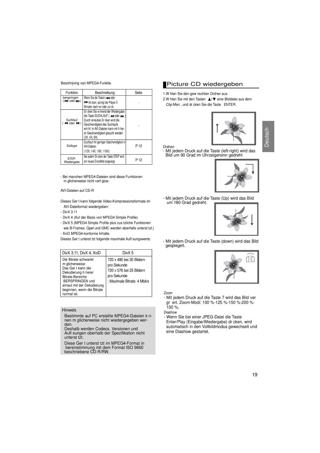 Samsung DVD-P181/XEL, DVD-P181/EDC manual Picture CD wiedergeben, DivX 