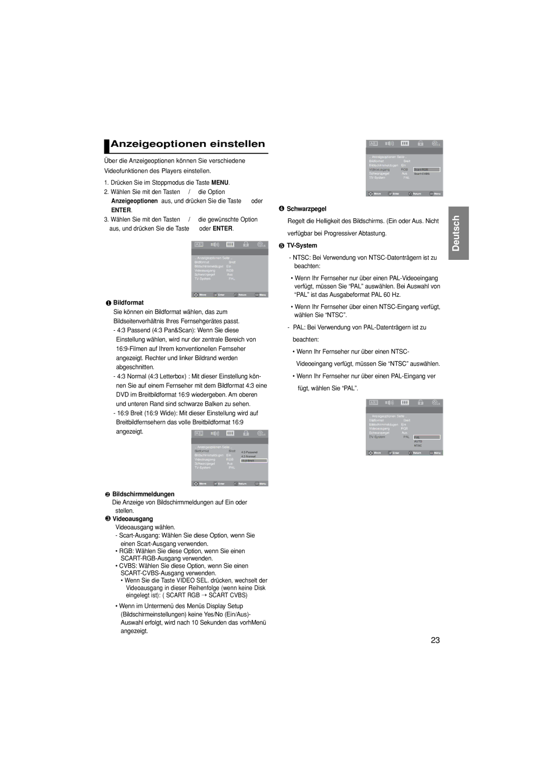 Samsung DVD-P181/XEL, DVD-P181/EDC manual Anzeigeoptionen einstellen 