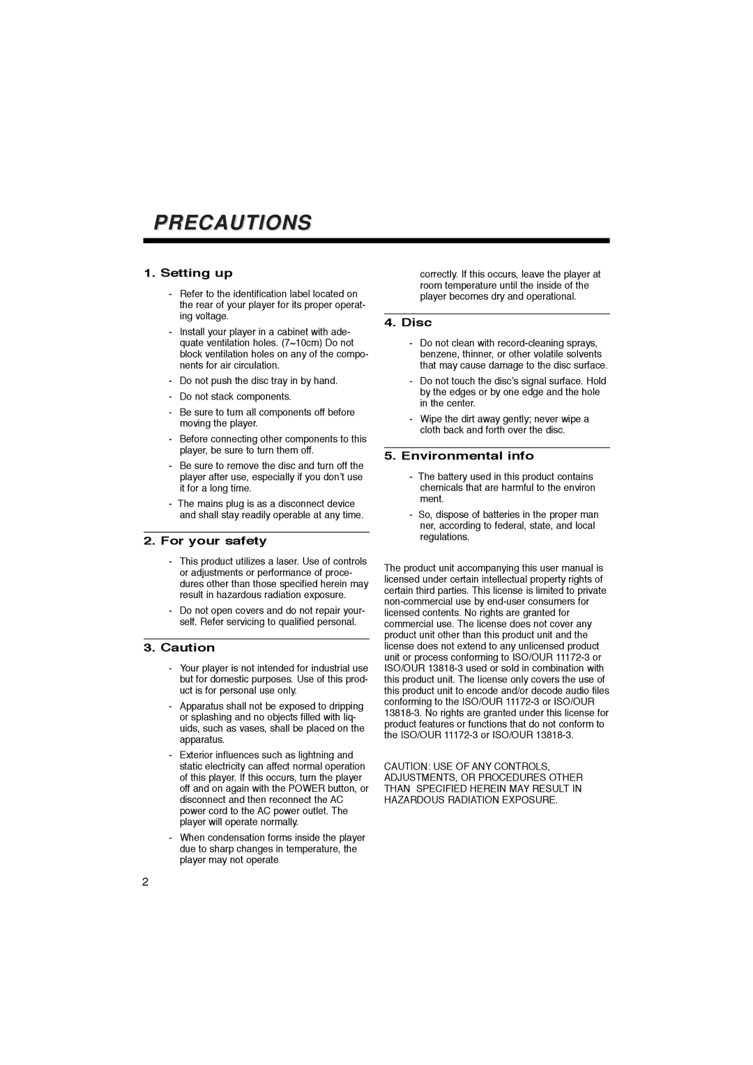 Samsung DVD-P181/EDC, DVD-P181/XEL manual Setting up, For your safety, Disc, Environmental info 