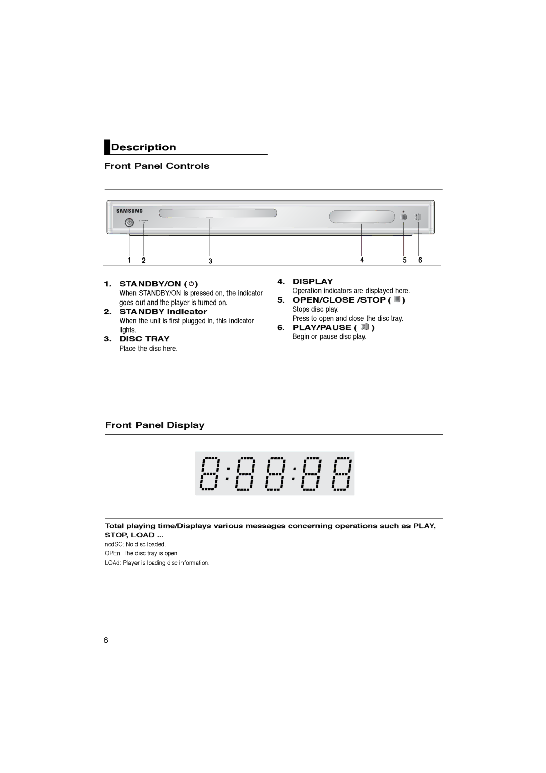 Samsung DVD-P181/EDC, DVD-P181/XEL manual Front Panel Controls, Front Panel Display 