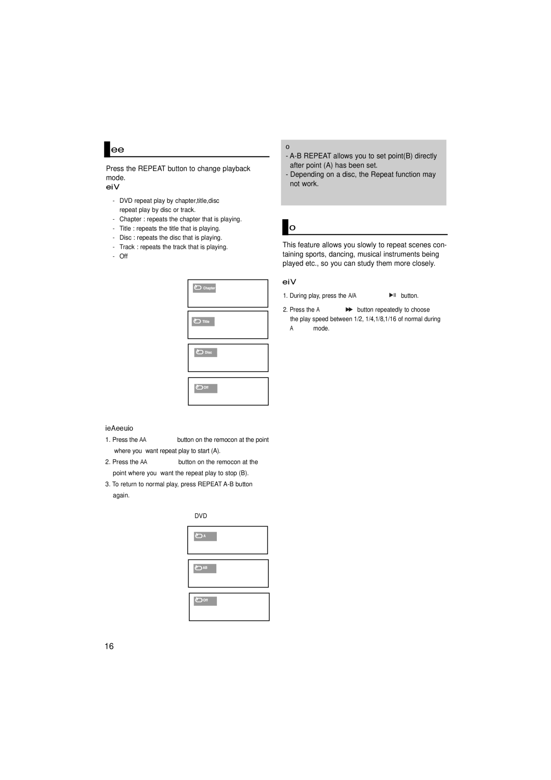 Samsung DVD-P181K/MEA, DVD-P181K/UMG manual Repeat Play, Slow Play, When playing a DVD, Using the A-B Repeat function, Not 