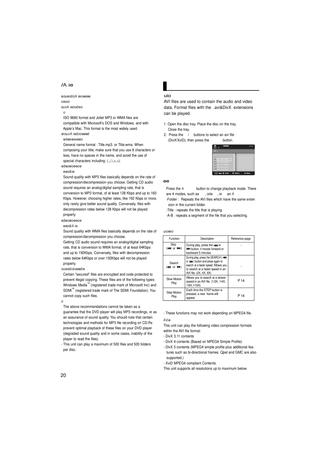 Samsung DVD-P181K/MEA, DVD-P181K/UMG manual MPEG4 Playback, CD-R MP3/WMA file, MPEG4 Play Function, Repeat Playback 