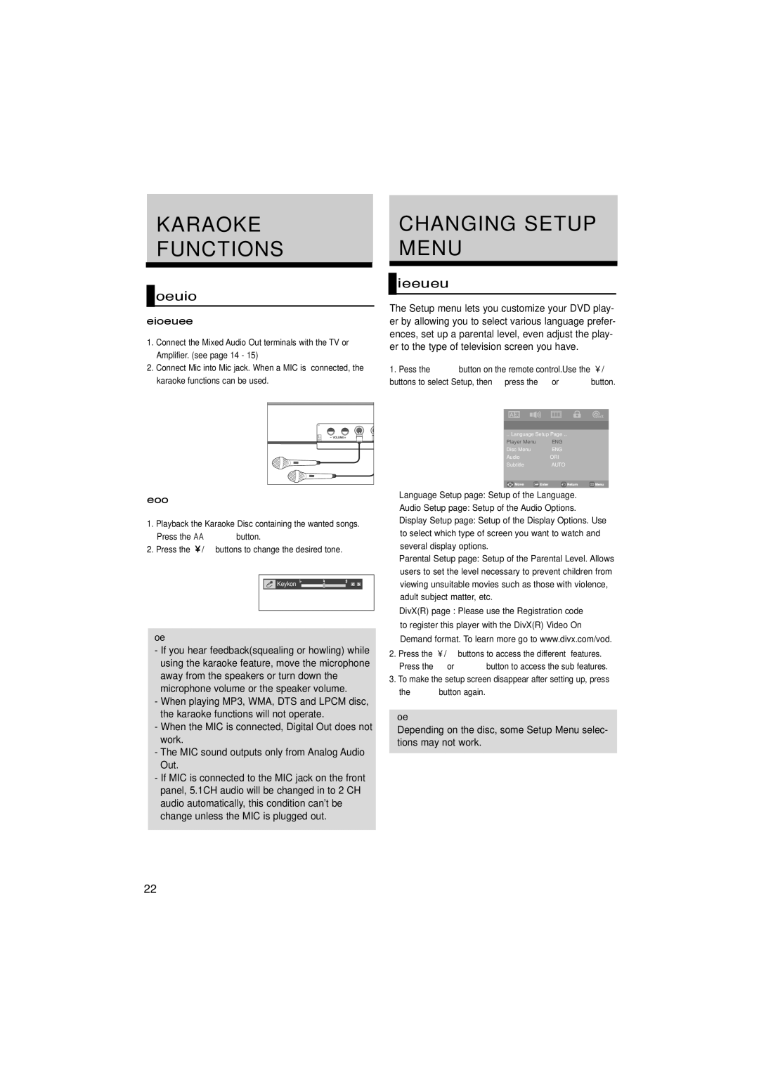 Samsung DVD-P181K/MEA, DVD-P181K/UMG manual Karaoke Functions, Using the Setup Menu, Operation Sequence, Key Control 