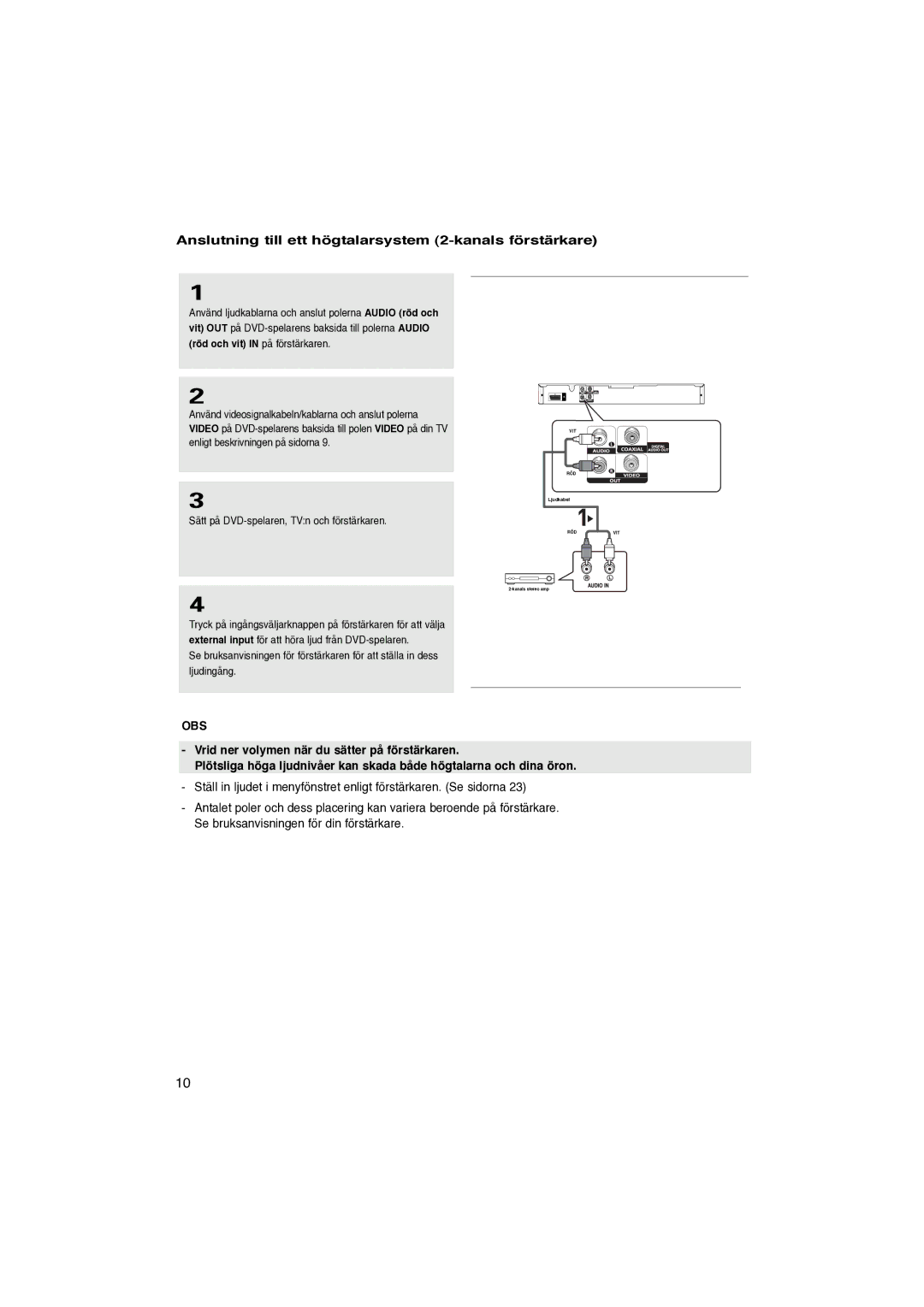 Samsung DVD-P181/XEE manual Anslutning till ett högtalarsystem 2-kanals förstärkare 