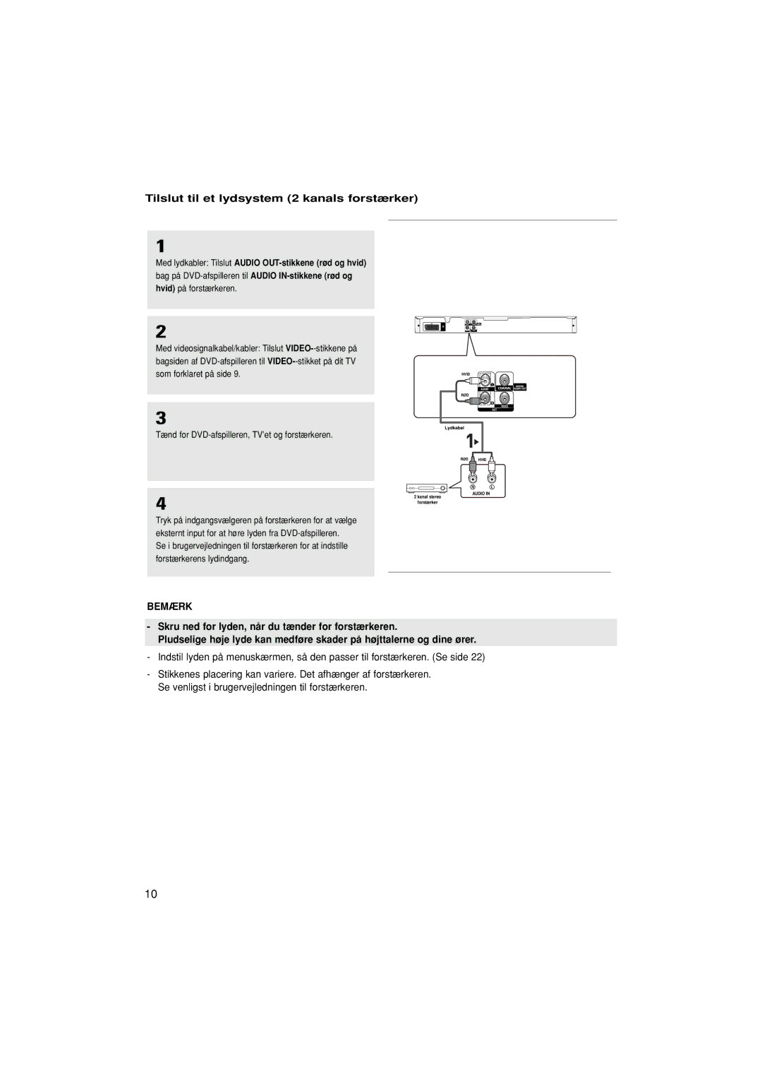 Samsung DVD-P181/XEE manual Tilslut til et lydsystem 2 kanals forstærker 