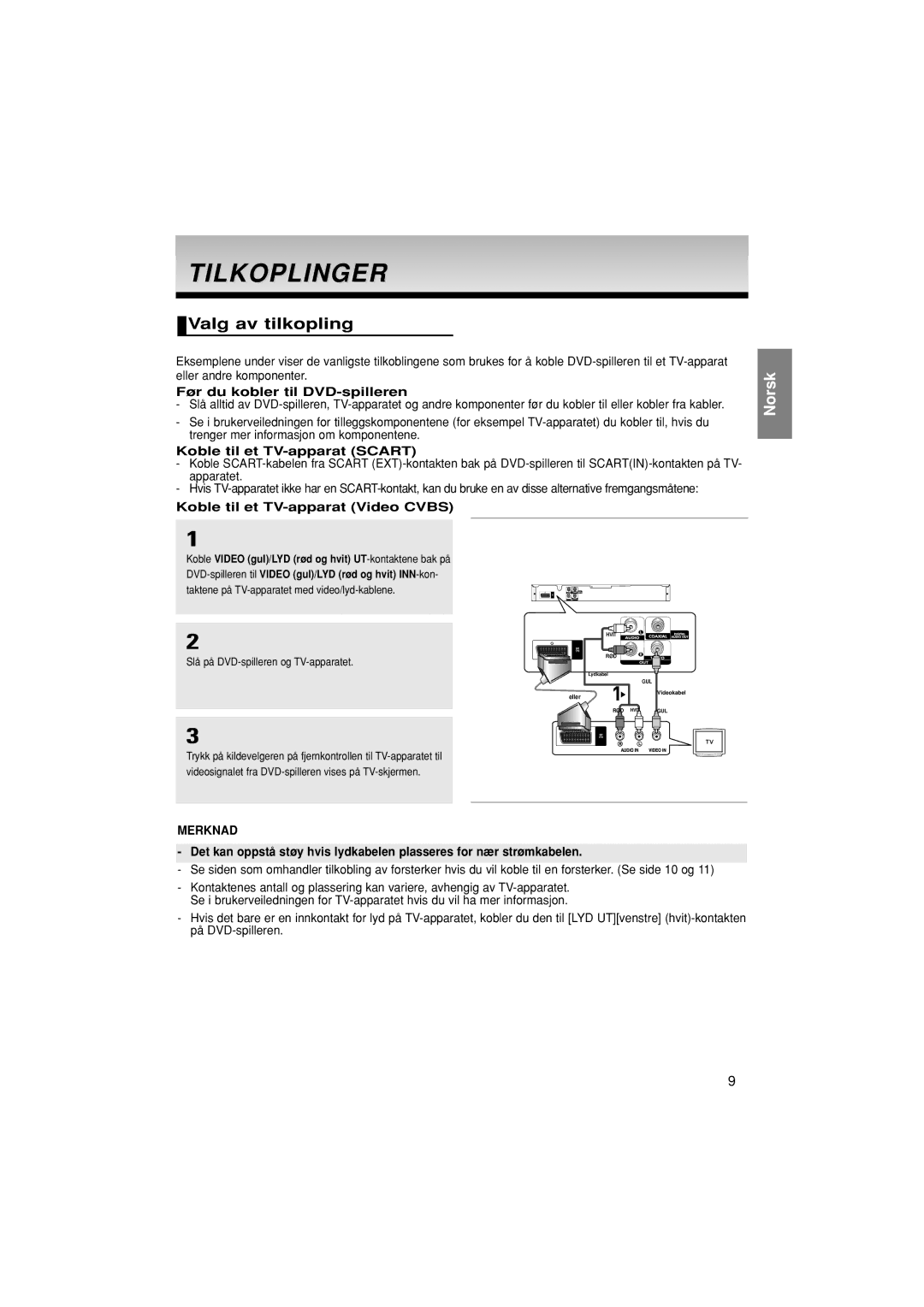 Samsung DVD-P181/XEE Tilkoplinger, Valg av tilkopling, Før du kobler til DVD-spilleren, Koble til et TV-apparat Scart 