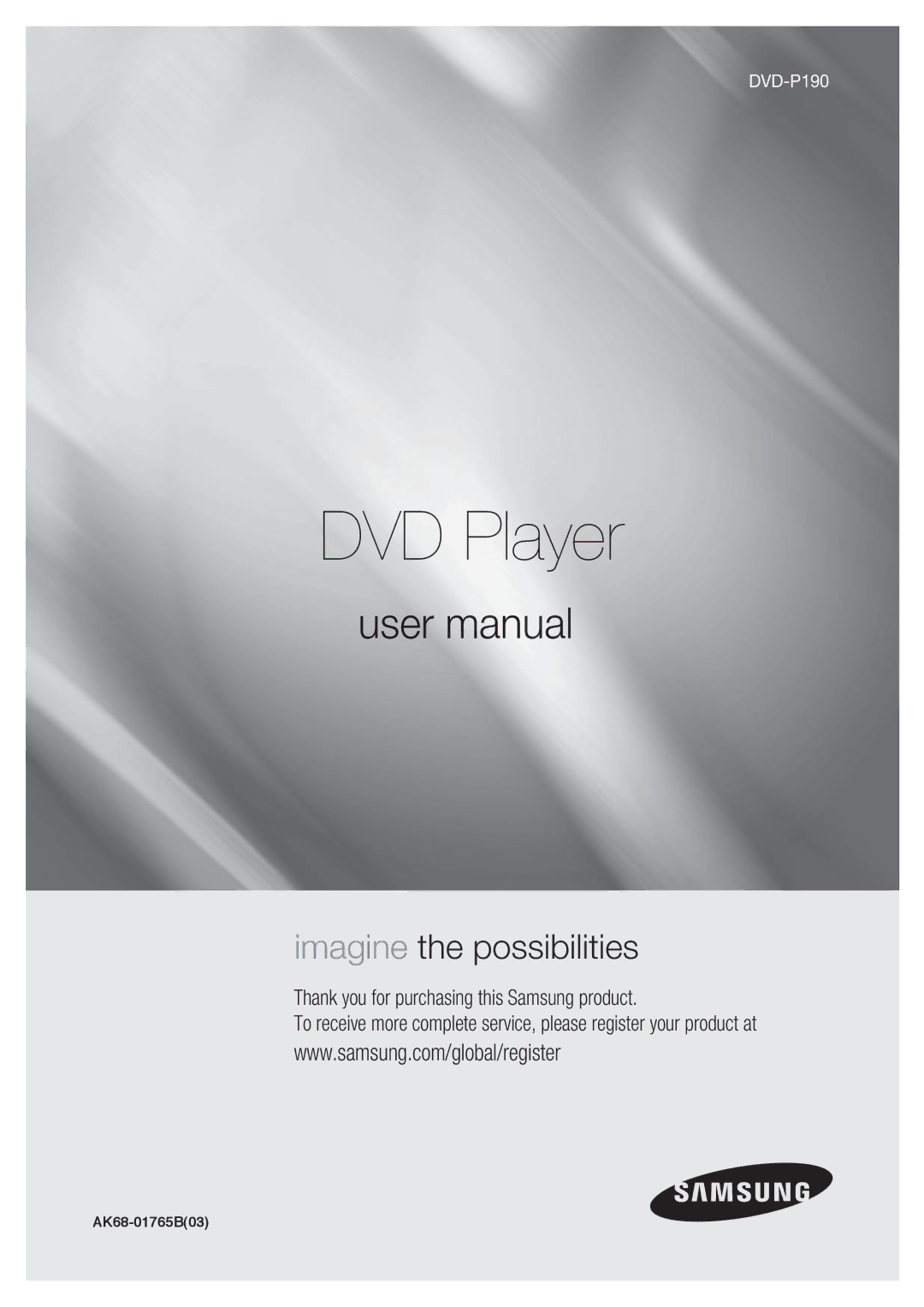 Samsung DVD-P190 user manual DVD Player, AK68-01765B03 