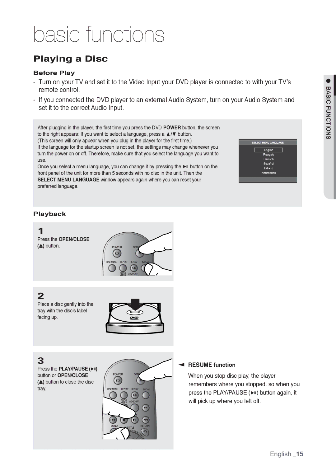 Samsung AK68-01765B, DVD-P190 user manual Playing a Disc, Before Play, Playback, Press the PLAY/PAUSE button or OPEN/CLOSE 