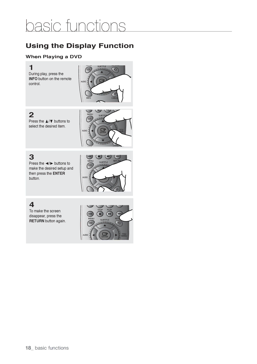 Samsung DVD-P190, AK68-01765B user manual Using the Display Function, When Playing a DVD 