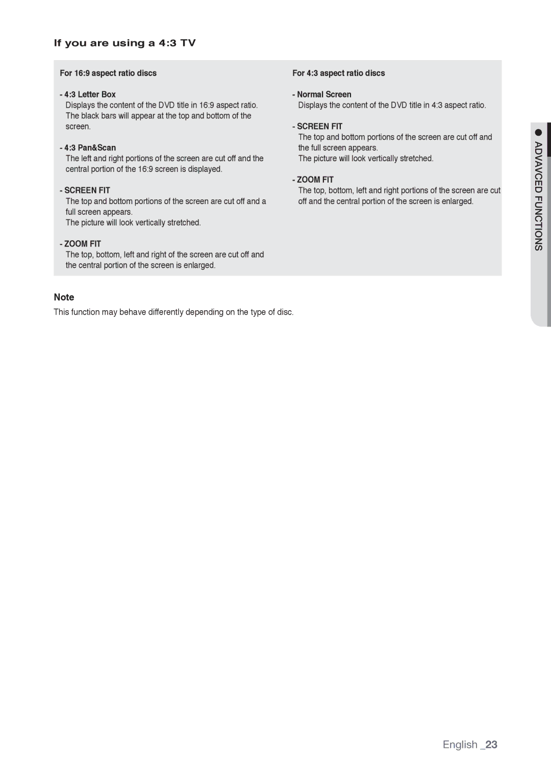 Samsung AK68-01765B, DVD-P190 user manual If you are using a 43 TV, For 169 aspect ratio discs Letter Box, 43 Pan&Scan 