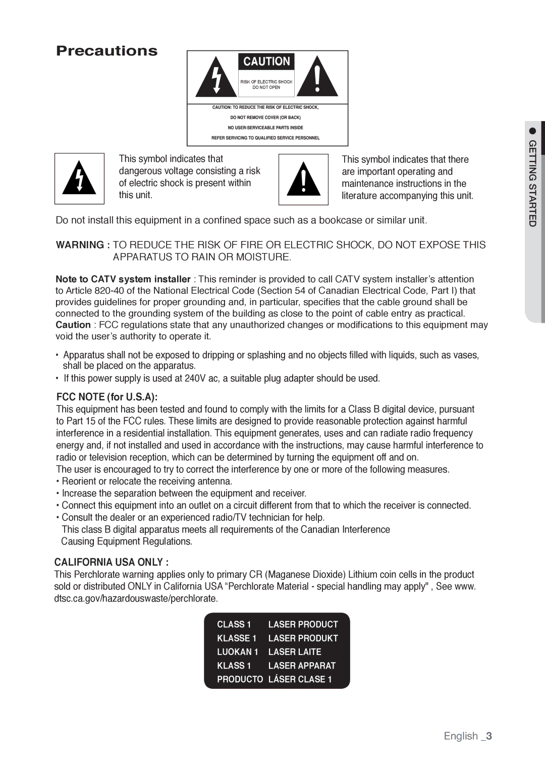 Samsung AK68-01765B, DVD-P190 user manual Precautions, FCC Note for U.S.A 