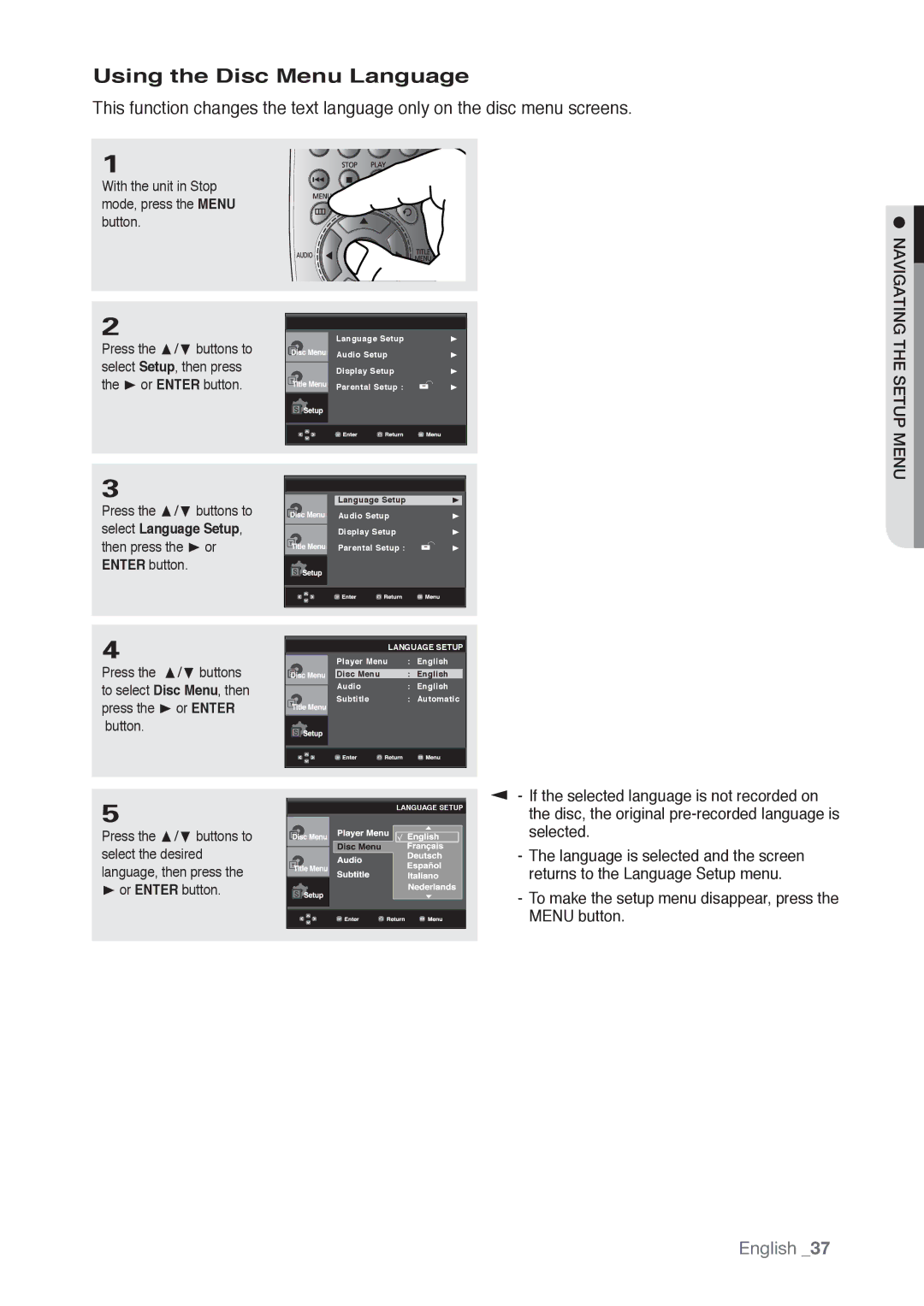 Samsung AK68-01765B, DVD-P190 user manual Using the Disc Menu Language 