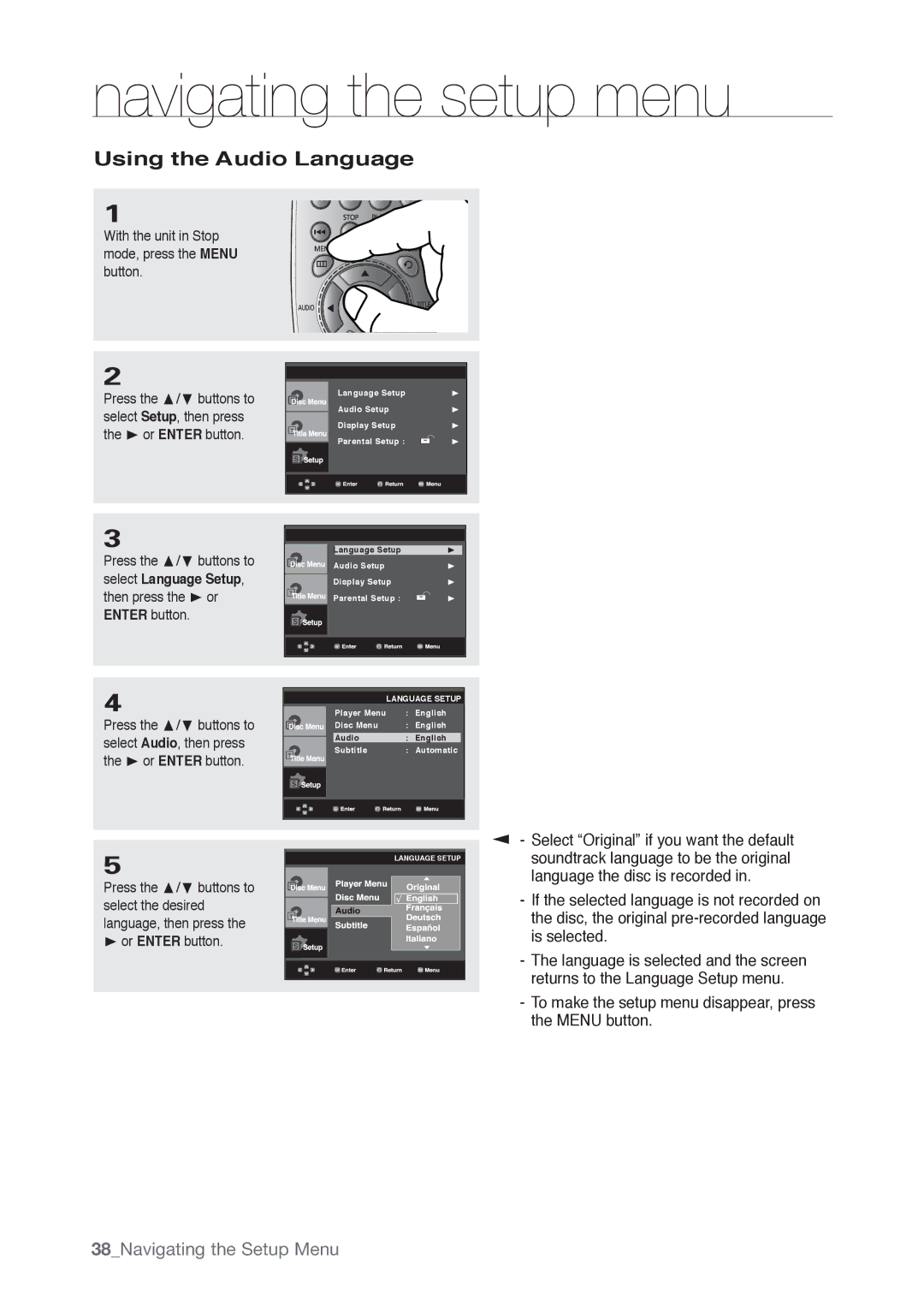 Samsung DVD-P190, AK68-01765B user manual Using the Audio Language 