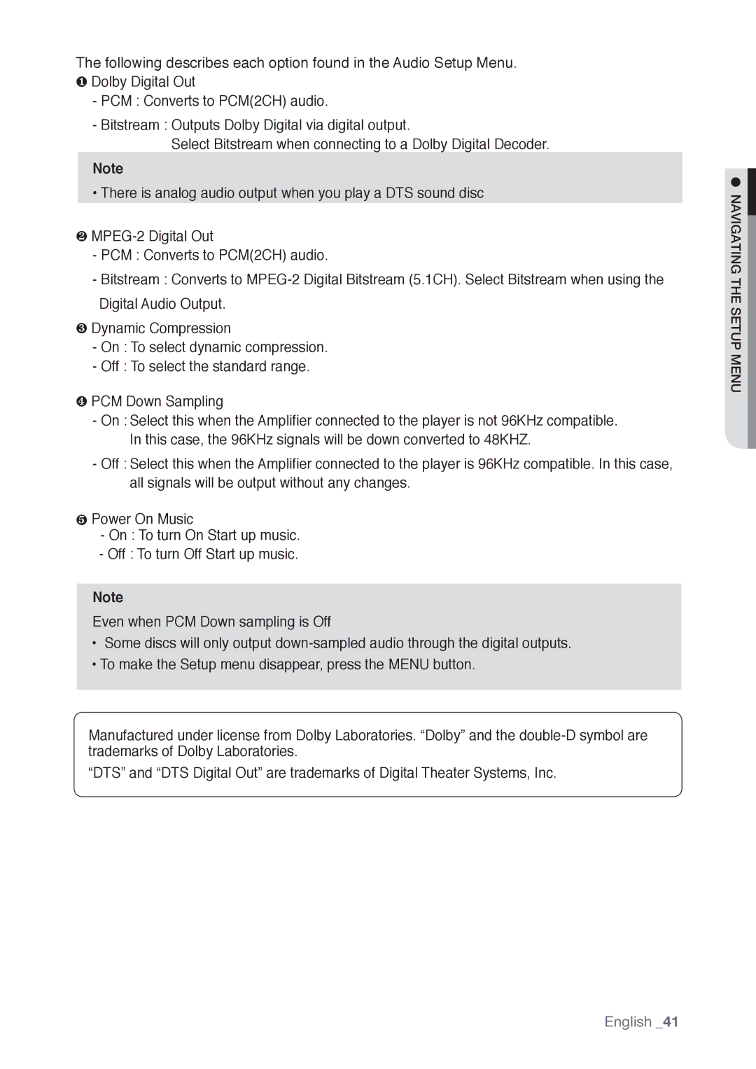 Samsung AK68-01765B, DVD-P190 user manual Navigating the Setup Menu 