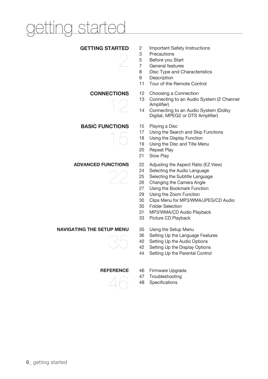 Samsung DVD-P190, AK68-01765B user manual Getting Started 