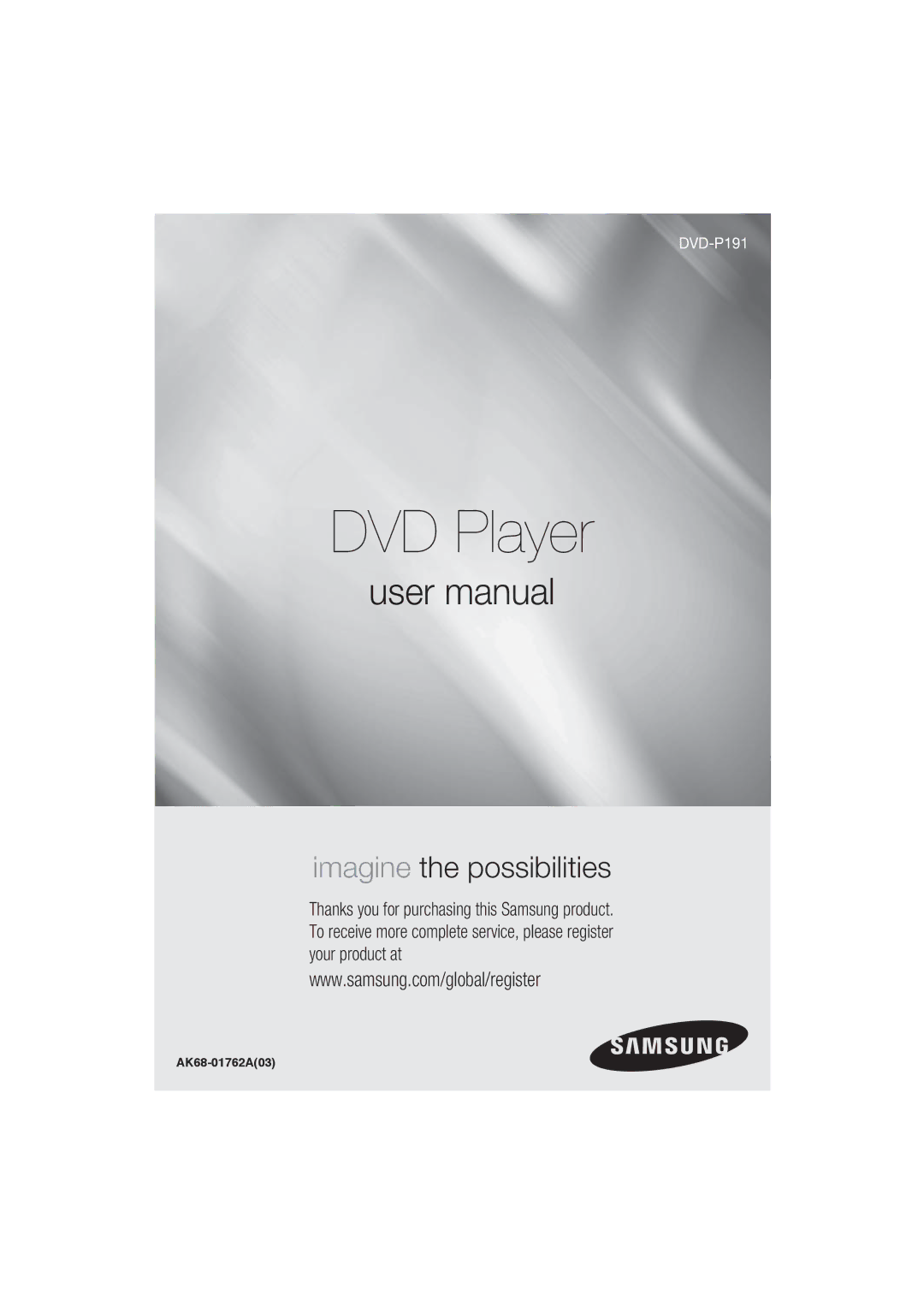 Samsung DVD-P191/XEL, DVD-P191/EDC manual DVD Player, AK68-01762A03 