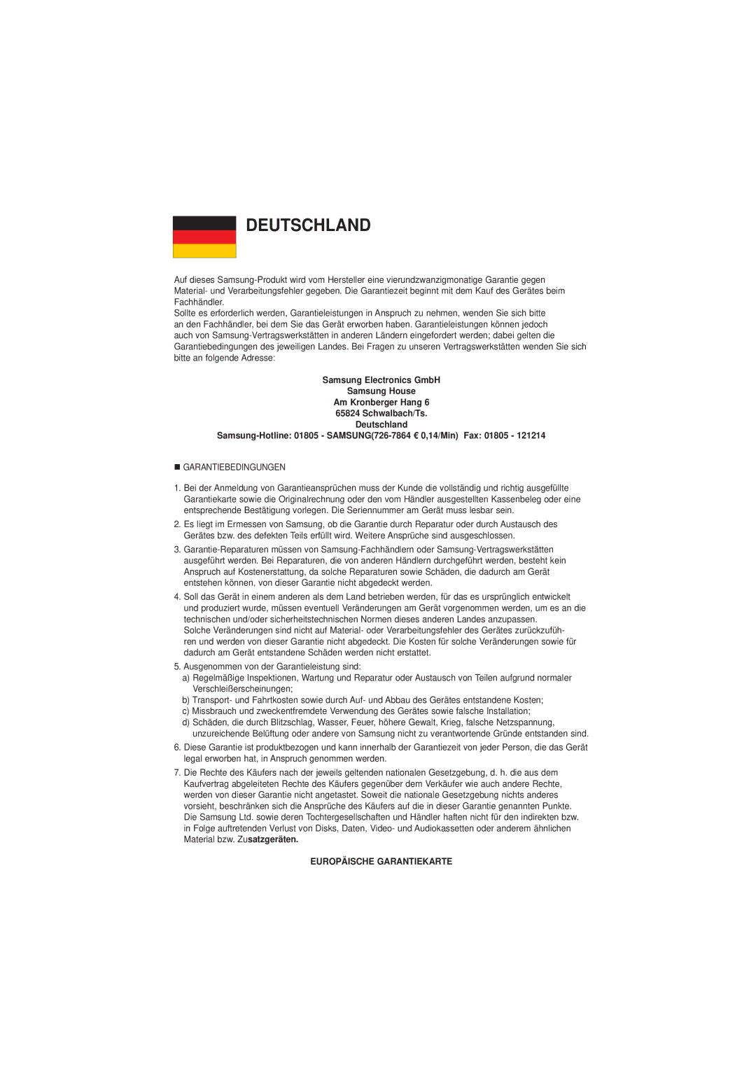 Samsung DVD-P191/XEL, DVD-P191/EDC manual Deutschland 