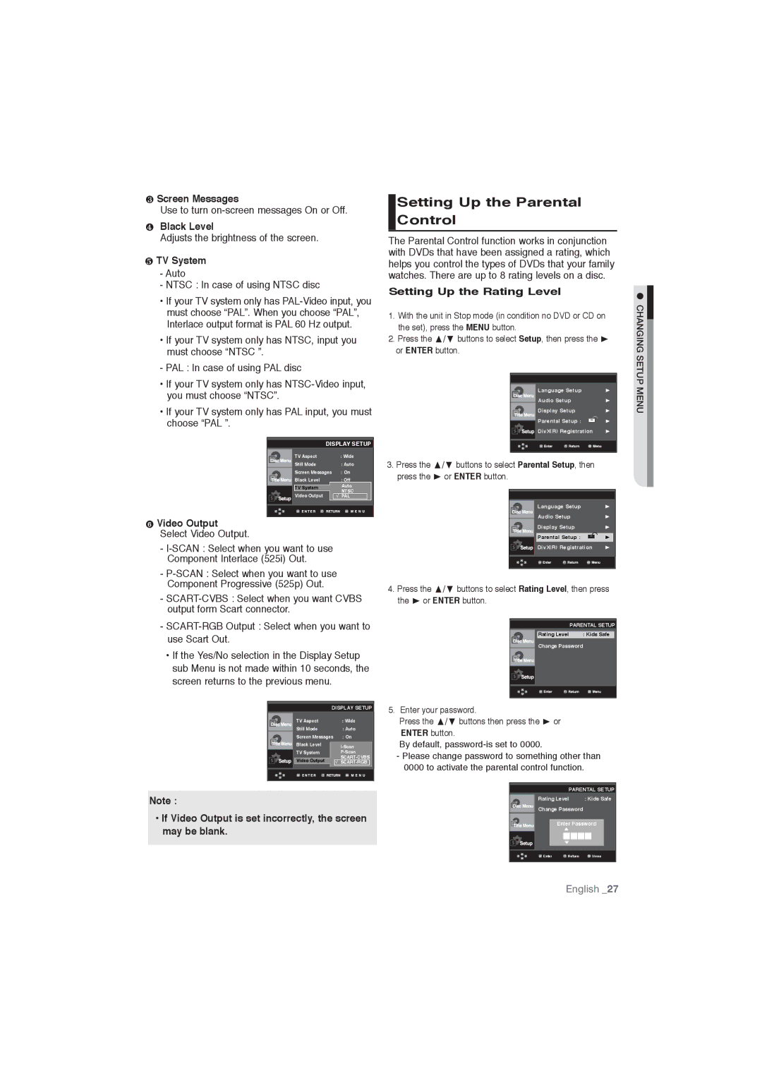 Samsung DVD-P191/XEL, DVD-P191/EDC manual Setting Up the Parental Control 