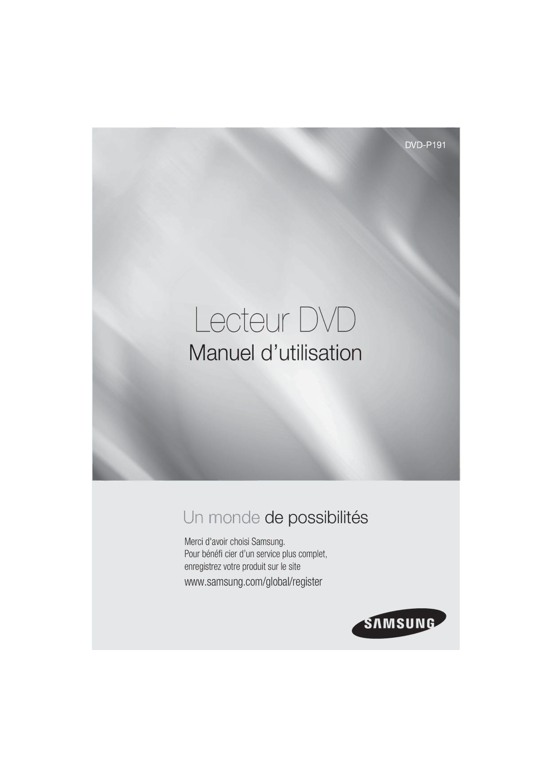 Samsung DVD-P191/XEL, DVD-P191/EDC manual Lecteur DVD 