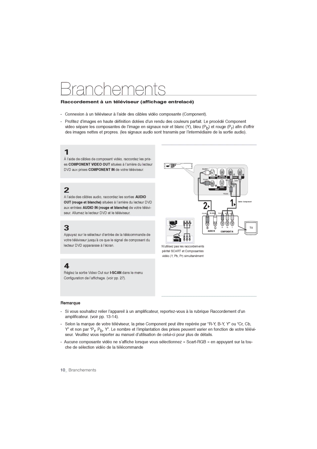 Samsung DVD-P191/EDC manual Raccordement à un téléviseur affichage entrelacé, Seur. Allumez le lecteur DVD et le téléviseur 