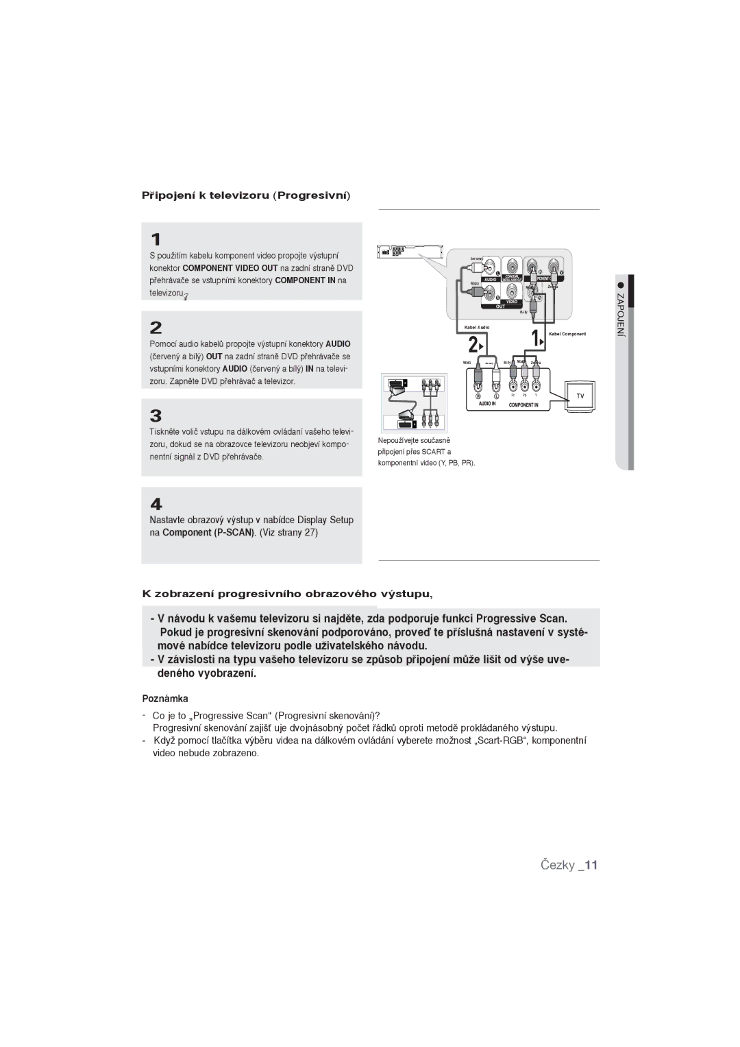 Samsung DVD-P390/EDC, DVD-P191/EDC manual Pﬁipojení k televizoru Progresivní, Zobrazení progresivního obrazového v˘stupu 