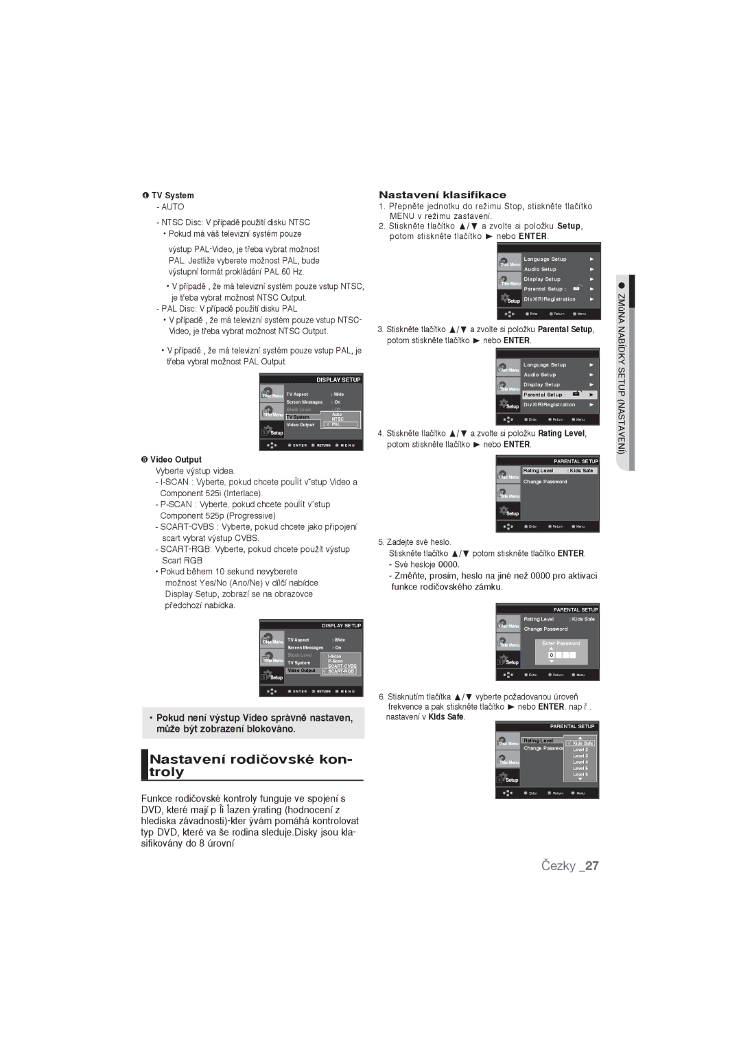 Samsung DVD-P390/XEE, DVD-P191/EDC Nastavení rodiãovské kon- troly, Nastavení klasifikace, ❹ TV System, ❺ Video Output 