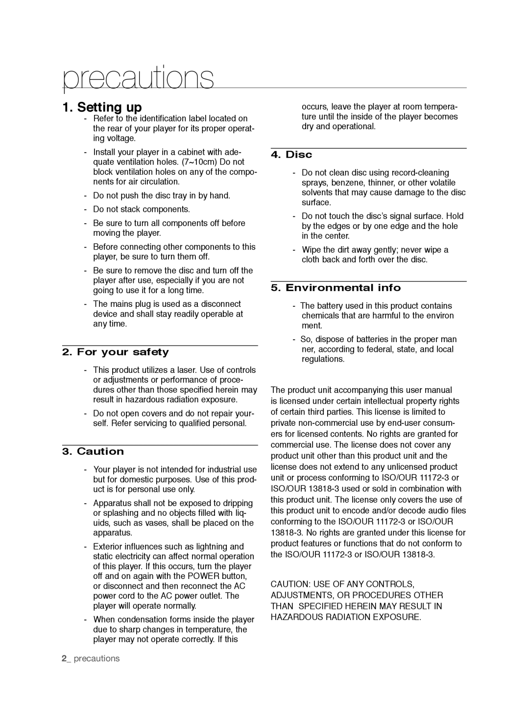 Samsung DVD-P191K user manual Precautions, Setting up 