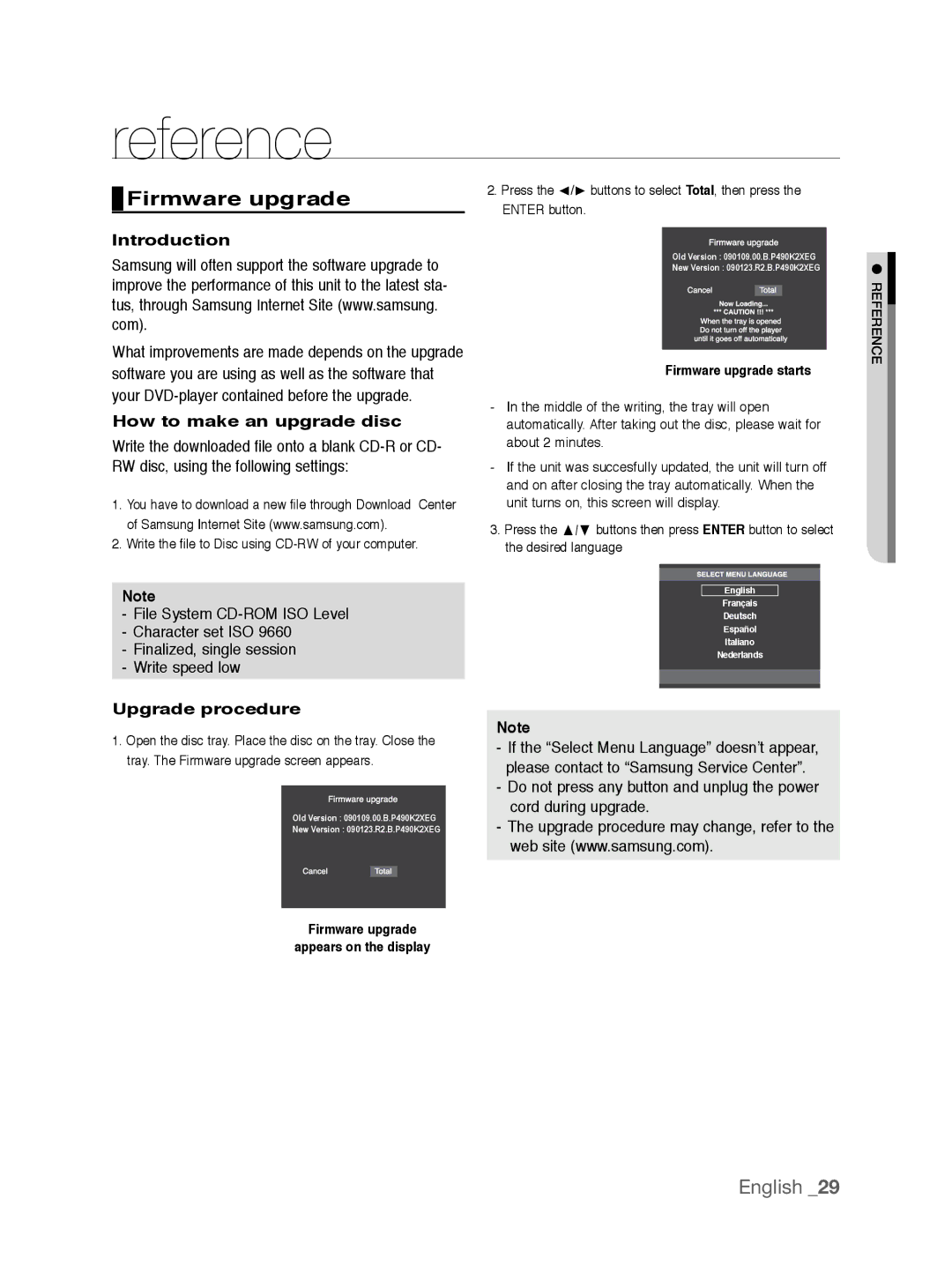 Samsung DVD-P191K user manual Reference, Firmware upgrade, Introduction, How to make an upgrade disc, Upgrade procedure 