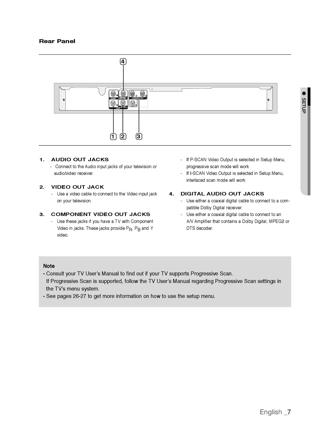 Samsung DVD-P191K user manual Rear Panel, Audio OUT Jacks 