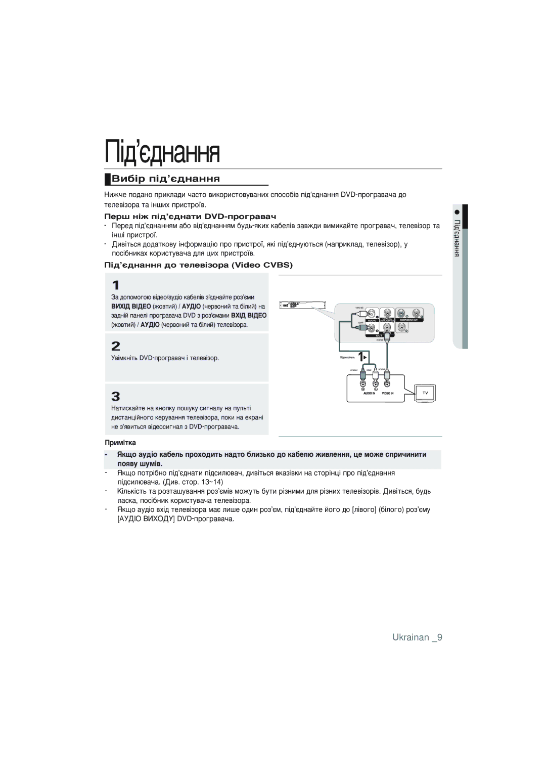 Samsung DVD-P191K/XER manual ÇË·¥ Ô¥‰’π‰Ì‡ÌÌﬂ, ÈÂ¯ Ì¥Ê Ô¥‰’π‰Ì‡ÚË DVD-ÔÓ„‡‚‡˜, ¥‰’π‰Ì‡ÌÌﬂ ‰Ó ÚÂÎÂ‚¥ÁÓ‡ Video Cvbs 