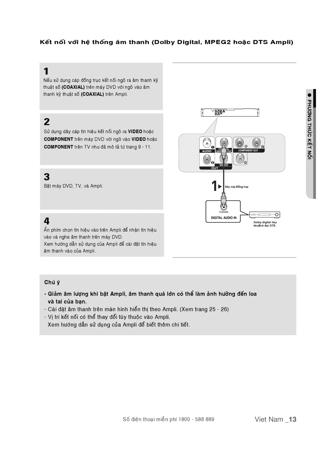 Samsung DVD-P191K/XSV manual Daây caùp Ñoàng truïc Dolby digital hay khueách ñaïi DTS 