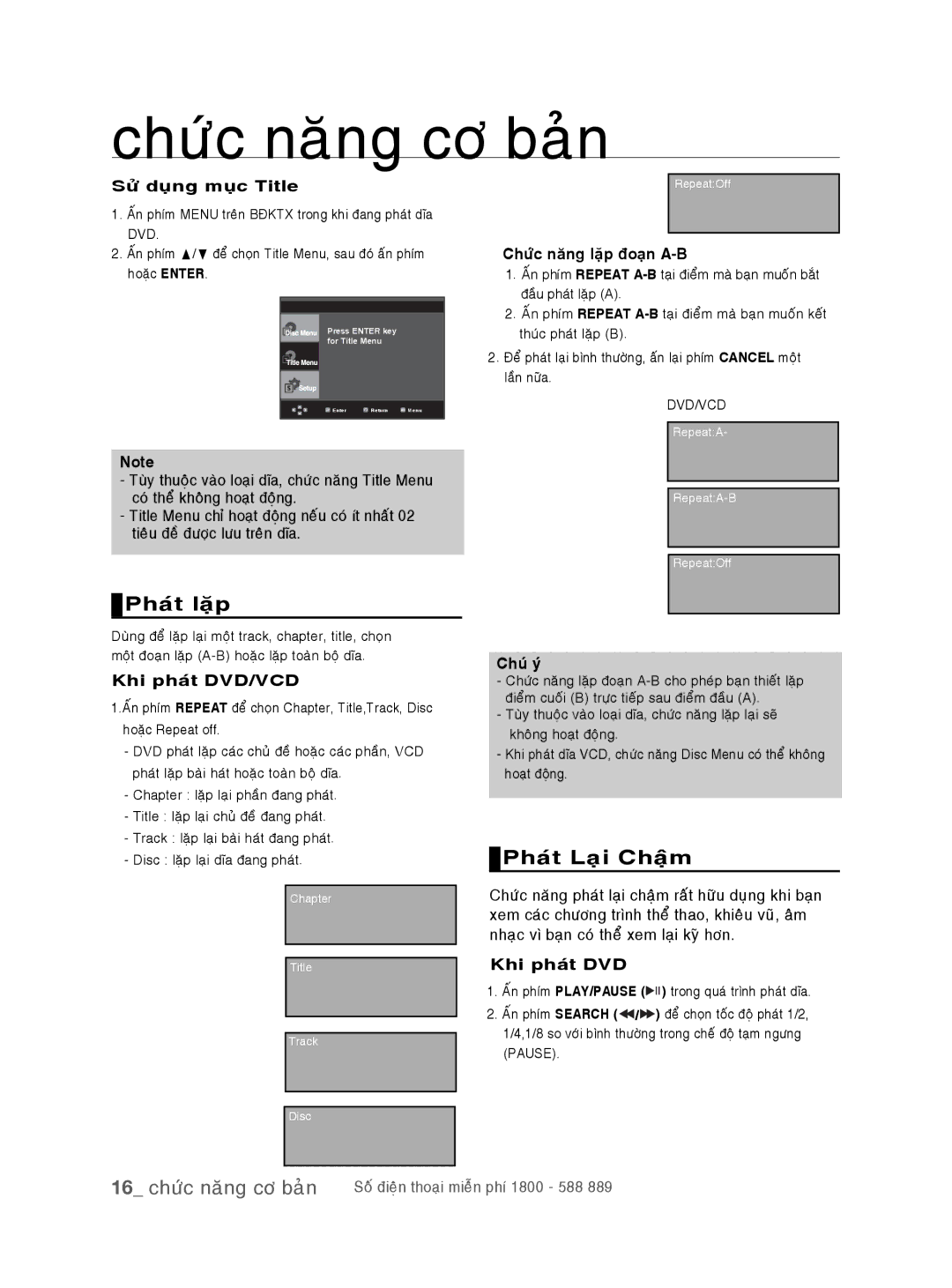 Samsung DVD-P191K/XSV manual Phaùt laëp, Phaùt Laïi Chaäm 