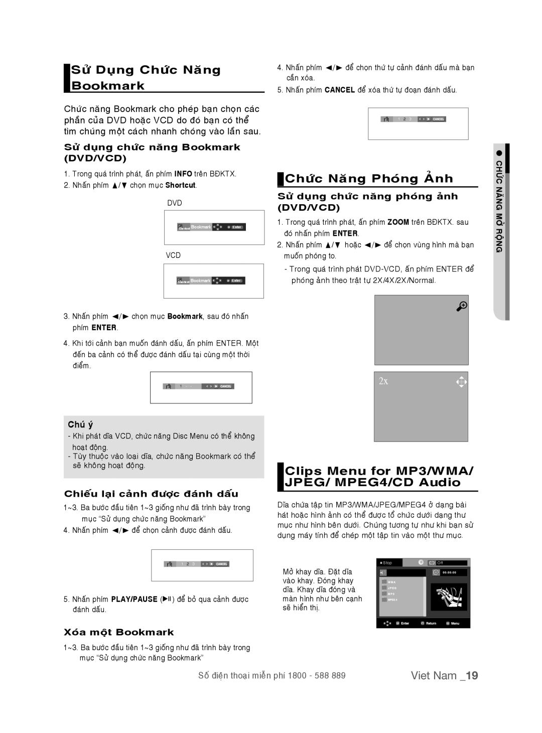 Samsung DVD-P191K/XSV manual Söû Duïng Chöùc Naêng Bookmark, Chöùc Naêng Phoùng AÛnh 