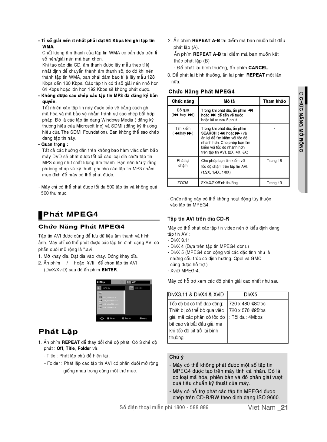 Samsung DVD-P191K/XSV manual Phaùt MPEG4, Taäp tin AVI treân dóa CD-R, Title Phaùt laëp chuû ñeà hieän taïi 