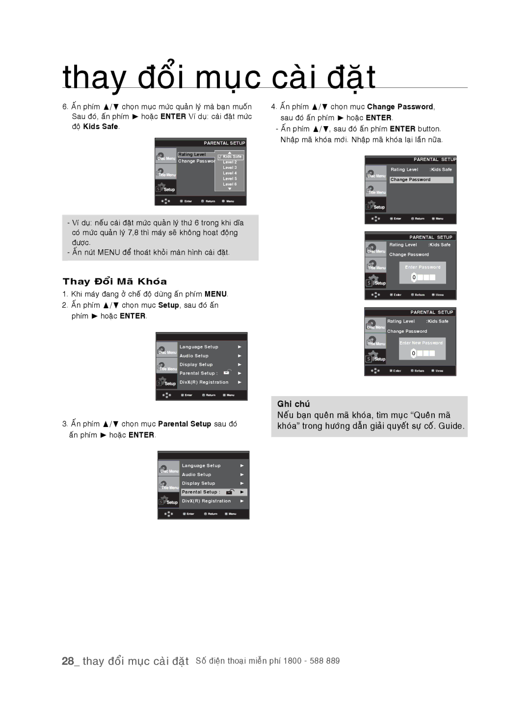 Samsung DVD-P191K/XSV manual Thay Ñoåi Maõ Khoùa, Ghi chuù 