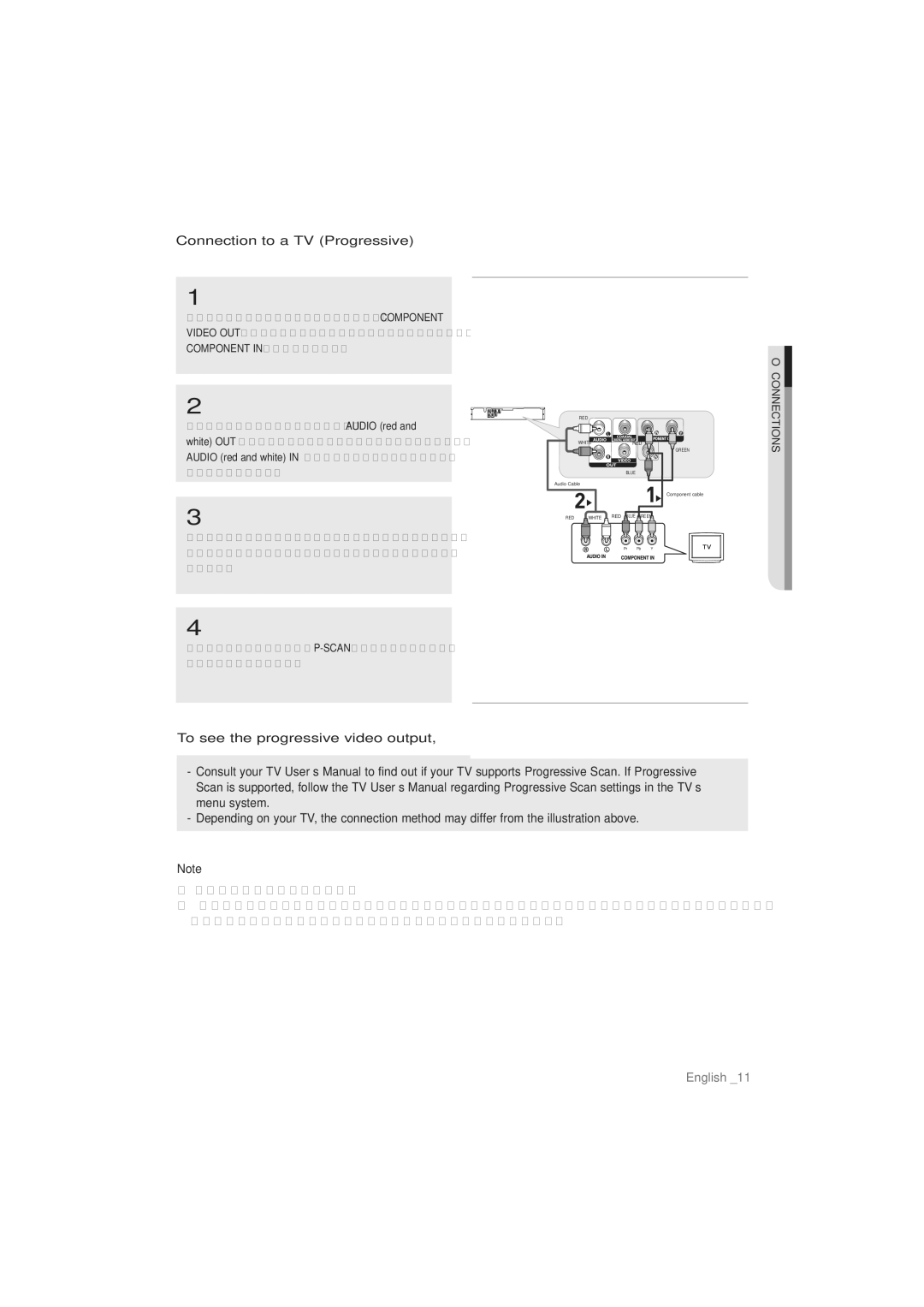 Samsung DVD-P191/UMG, DVD-P191/MEA manual Connection to a TV Progressive, To see the progressive video output, Scan is 