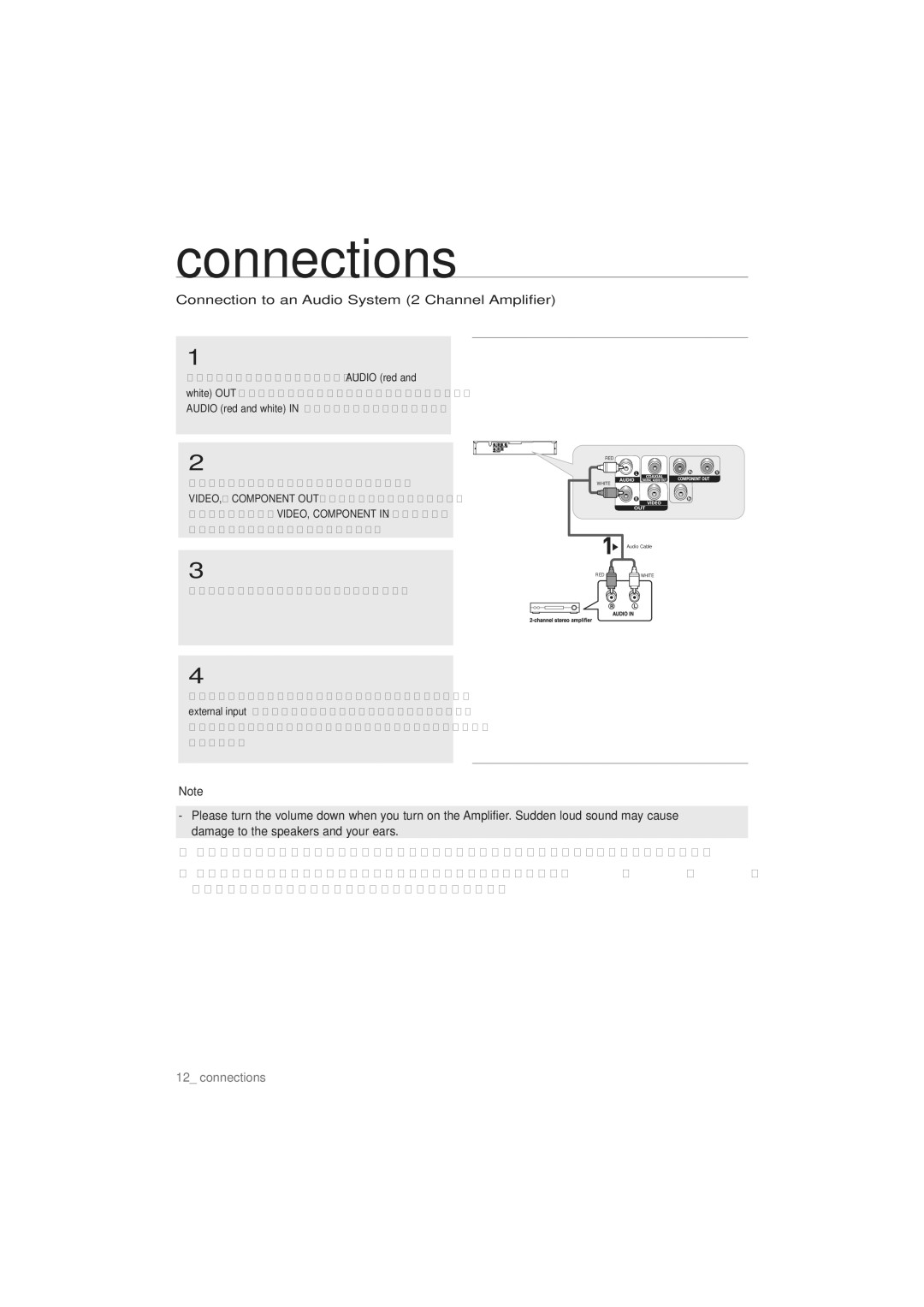 Samsung DVD-P191/XER manual Connection to an Audio System 2 Channel Amplifier, Using the video signal cables, connect 