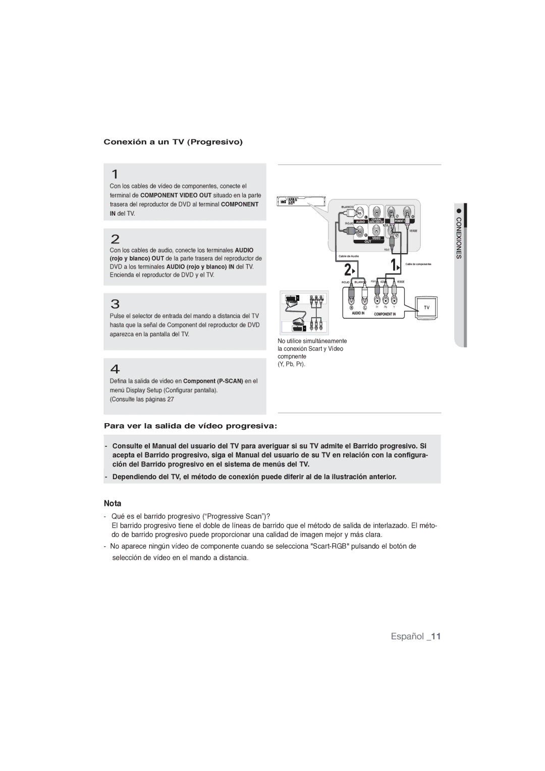 Samsung DVD-P191/XEC manual Nota, Conexión a un TV Progresivo, Input Function. And you have to set up the TV, Pb, Pr 