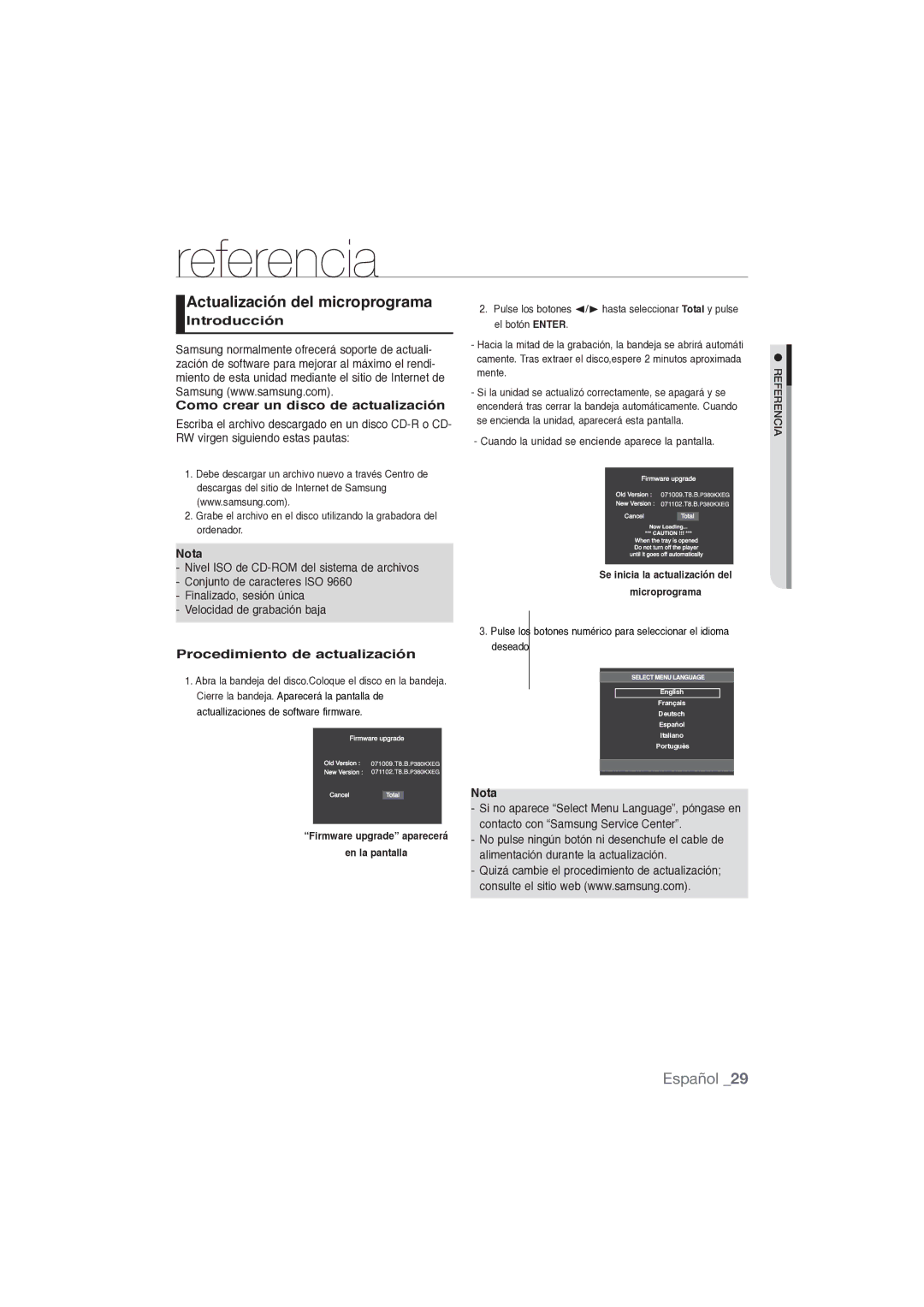 Samsung DVD-P191/XEC manual Actualización del microprograma, Introducción Como crear un disco de actualización 