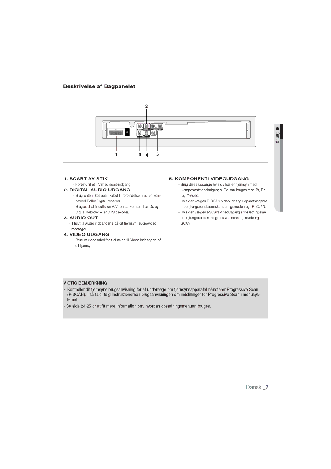 Samsung DVD-P191/XEE manual Beskrivelse af Bagpanelet, Forbind til et TV med scart-indgang 