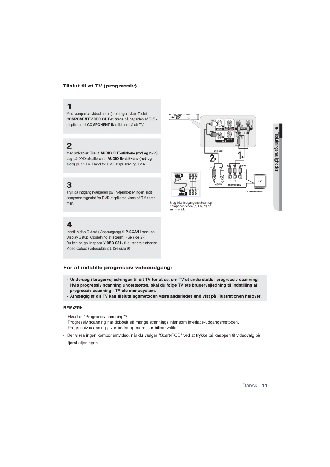 Samsung DVD-P191/XEE manual Tilslut til et TV progressiv 