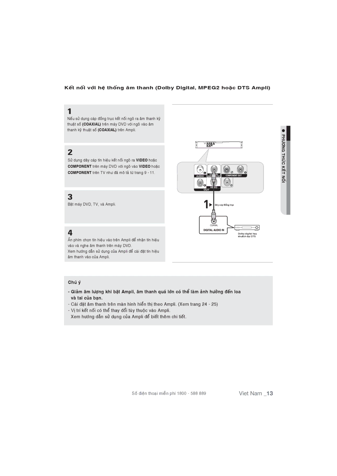 Samsung DVD-P191/XSV manual Daây caùp Ñoàng truïc Dolby digital hay khueách ñaïi DTS 