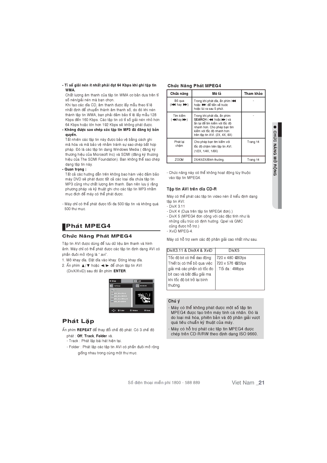 Samsung DVD-P191/XSV manual Phaùt MPEG4, Taäp tin AVI treân dóa CD-R, DivX5, Quan troïng, Moâ taû 