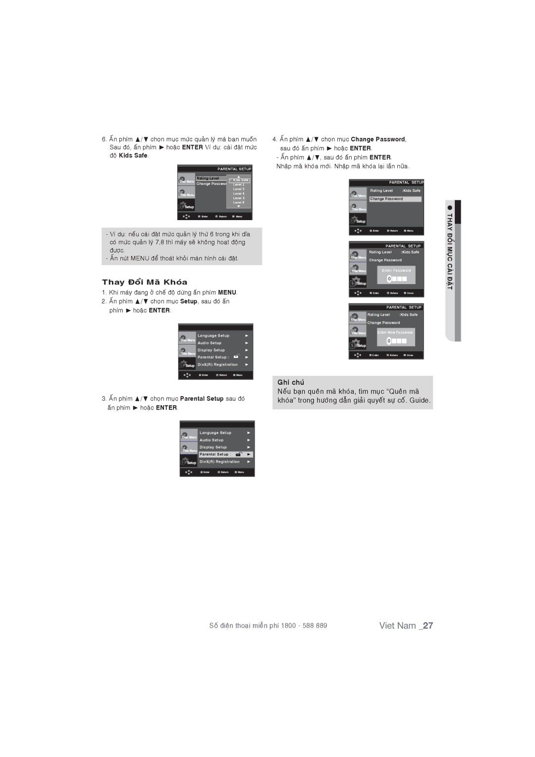 Samsung DVD-P191/XSV manual Thay Ñoåi Maõ Khoùa, Ghi chuù 