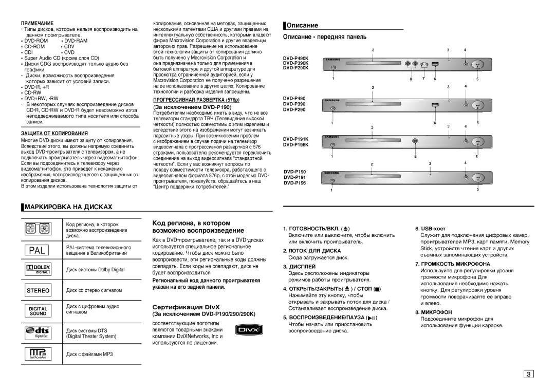 Samsung DVD-P196/ELD manual ÉÔËÒ‡ÌËÂ ÉÔËÒ‡ÌËÂ ÔÂÂ‰Ìﬂﬂ Ô‡ÌÂÎ¸, ÅÄêäàêéÇäÄ çÄ ÑàëäÄï, Stereo 