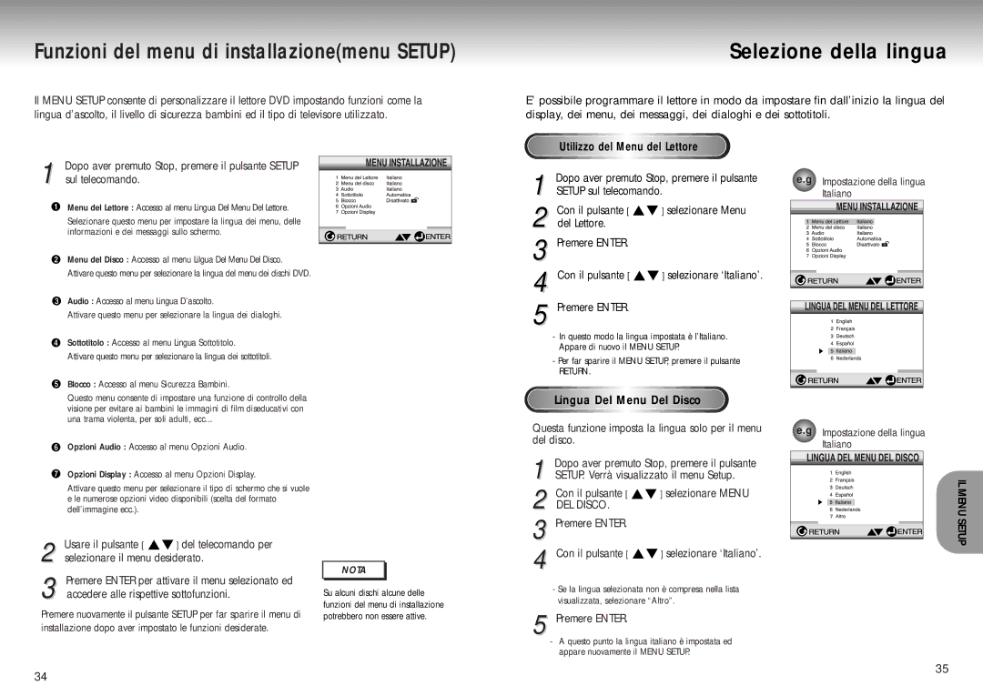 Samsung DVD-P200/XET manual Selezione della lingua, Lingua Del Menu Del Disco, DEL Disco 