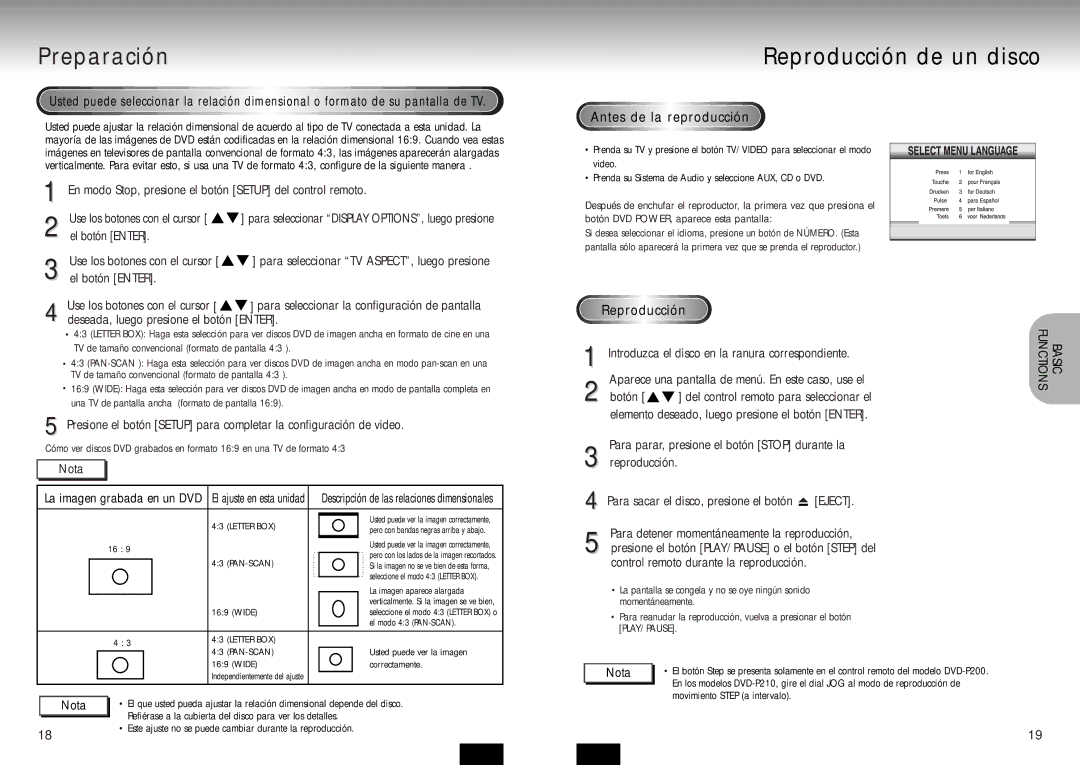 Samsung DVD-P210/XEC manual Preparación, Reproducción de un disco 