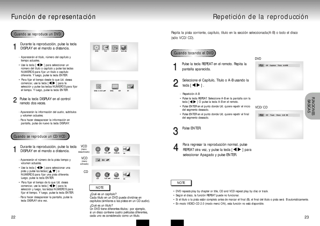 Samsung DVD-P210/XEC manual Función de representación, Repetición de la reproducción, Cuando se reproduce un DVD 