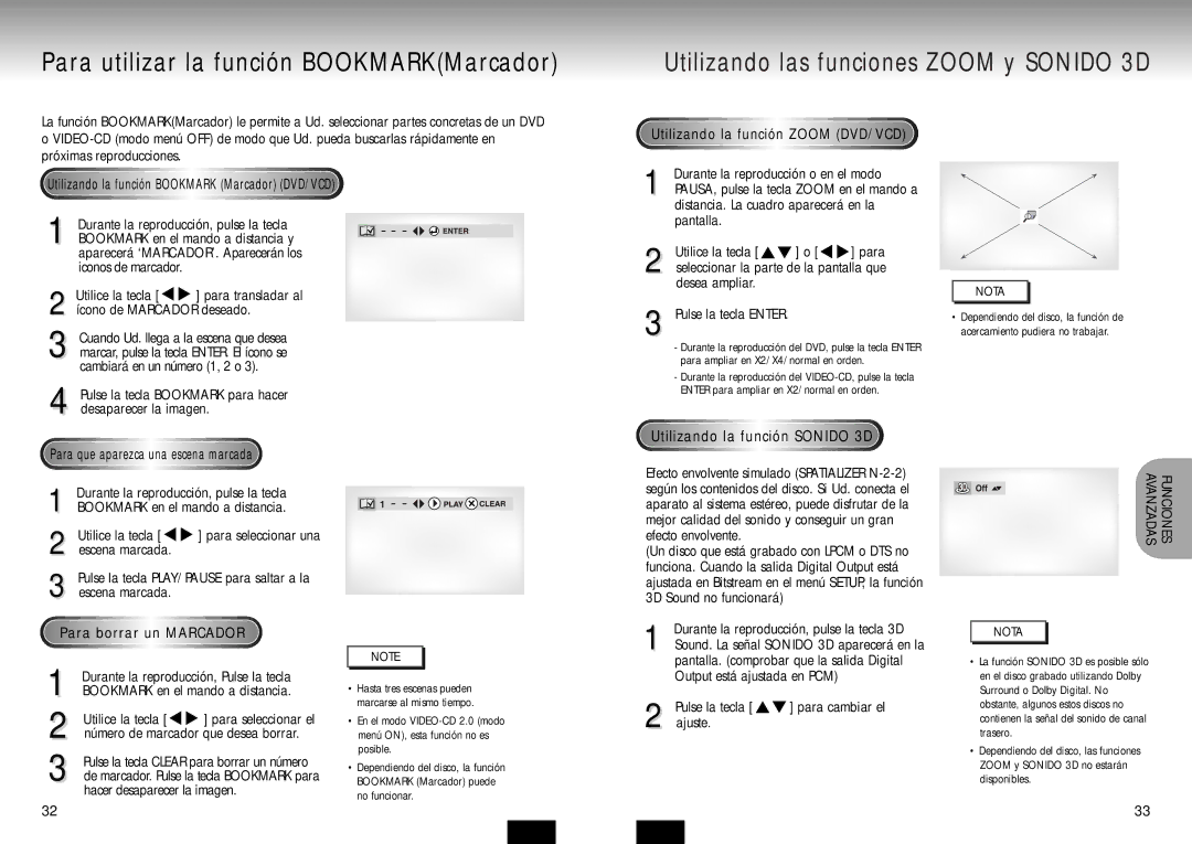 Samsung DVD-P210/XEC manual Para utilizar la función BOOKMARKMarcador, Utilizando la función Bookmark Marcador DVD/VCD 