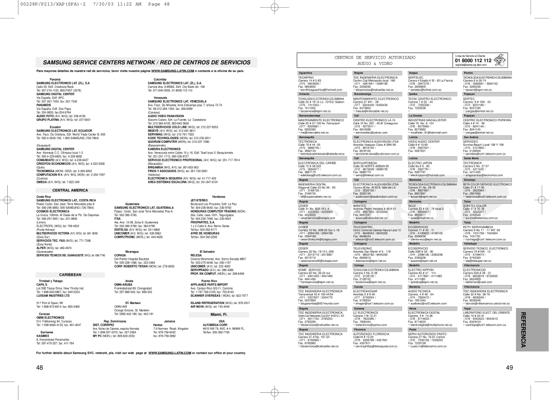 Samsung DVD-P313, DVD-P213 manual 01 8000 112, Samsung Electronics LAT. ZL, S.A 